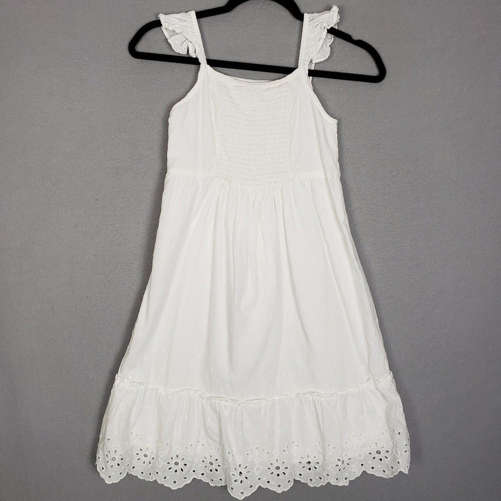 GAP Kids Girls M 8-9 White Ruffle Strap Tiered Eyelet Lace Prairie Dress M 8-9
